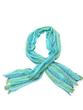Max Edition One Size Turquoise Yellow Striped Scarf Whimsical Muted Palette